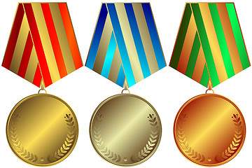 Image showing Collection  medals with striped  ribbons