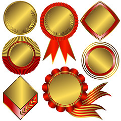 Image showing Collection of gold medals and counters