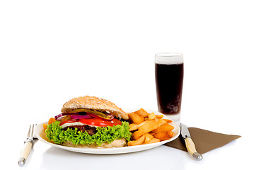 Image showing Hamburger and fries