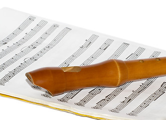 Image showing Recorder on a sheet music