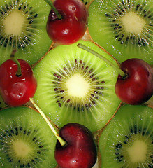 Image showing Kiwi and Cherries