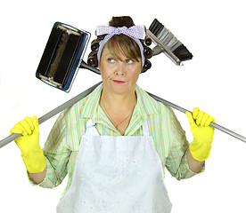 Image showing Frumpy Cleaning Housewife