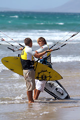 Image showing LANZAROTE , SPAIN - JULY 8: Kite surfer in Spain championship ki