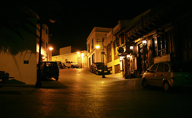 Image showing Romantic old street Puerto del Carmen in the night, Lanzarote, S