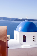 Image showing blue dome churches and cyclades architecture oia ia santorini gr