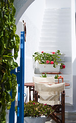 Image showing greek cyclades island architecture with flowers