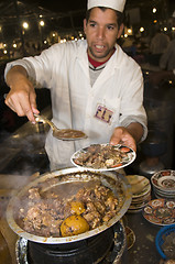 Image showing lamb tagine at outdoor restaurant in jemaa el fna plaza square i