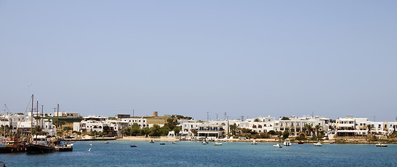 Image showing panoramic view of harbor antiparos island cyclades greece