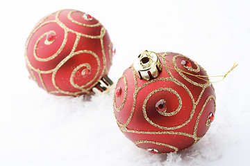 Image showing Red Christmas bauble decorations.