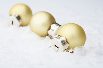 Image showing Gold Christmas bauble decorations.