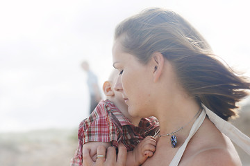 Image showing Mother and son at the beach.