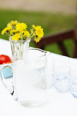 Image showing Jug of water and glasses on a table.