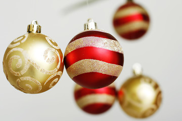 Image showing Hanging decorative Christmas baubles.