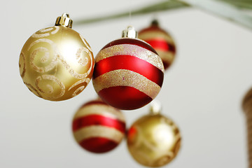 Image showing Hanging decorative Christmas baubles.