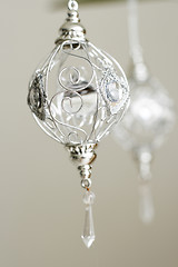 Image showing Sparkly silver colored Christmas baubles.