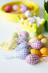 Image showing Easter eggs, tray and basket.