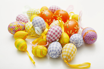 Image showing Arrangement of colorful Easter eggs.