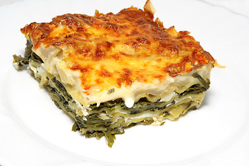 Image showing Vegetarian lasagna with ricotta cheese and spinach filling