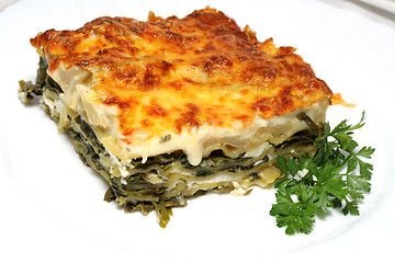Image showing Vegetarian lasagna with ricotta cheese and spinach filling