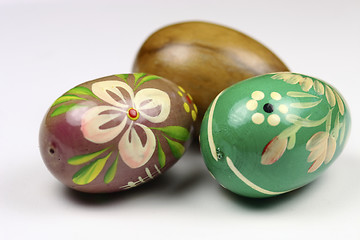 Image showing three wooden eggs decorated