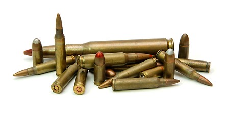 Image showing Pile of cartridges of various calibers isolated