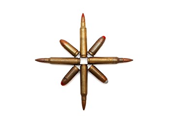 Image showing Eight-pointed star of M16 and Parabellum cartridges isolated