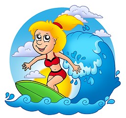 Image showing Surfer girl with Sun