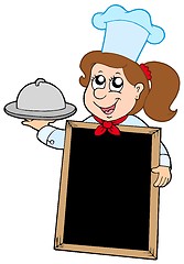 Image showing Girl chef with blackboard