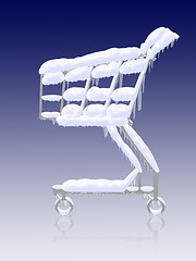 Image showing Snowy frozen shopping cart with icicles