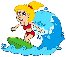 Image showing Cartoon surfer girl