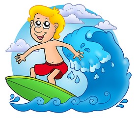 Image showing Surfer boy with clouds