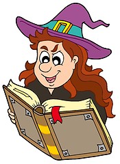 Image showing Wizard girl reading magic book
