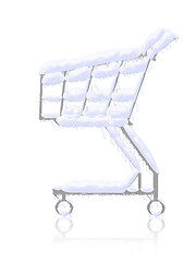 Image showing Snowy frozen shopping cart with icicles