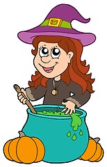 Image showing Wizard girl with cauldron