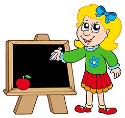 Image showing School girl writing on blackboard