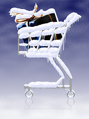 Image showing Snowy gifts in the shopping cart, with icicles