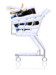 Image showing Snowy gifts in the shopping cart, with icicles