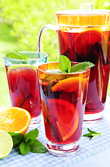 Image showing Fruit punch in pitcher and glasses