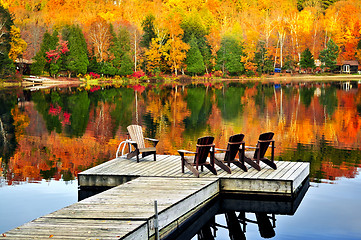 Image showing Wooden dock on autumn lake