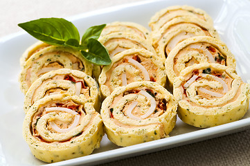 Image showing Mini sandwich spiral roll appetizers