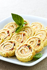 Image showing Mini sandwich spiral roll appetizers