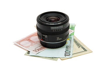 Image showing Objective lens on banknotes isolated