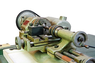 Image showing Small metal lathe closeup isolated 