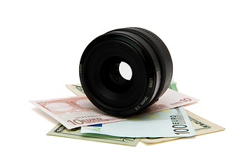 Image showing Objective lens on money isolated