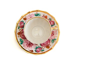 Image showing Tea cup and saucer top view isolated 
