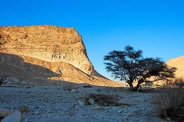 Image showing Rocky desert landscape at sunset