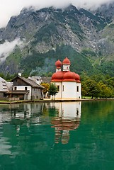 Image showing St. Batholomew Church on Alpine KoenigSee lake in Germany