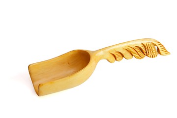 Image showing Wooden scoop with carved handle isolated