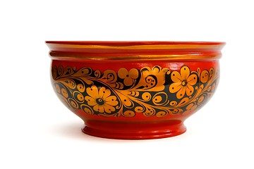 Image showing Painted Russian wooden bowl  isolated