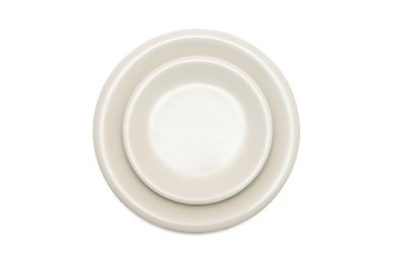 Image showing Plain beige dinner plate and  saucer isolated top view